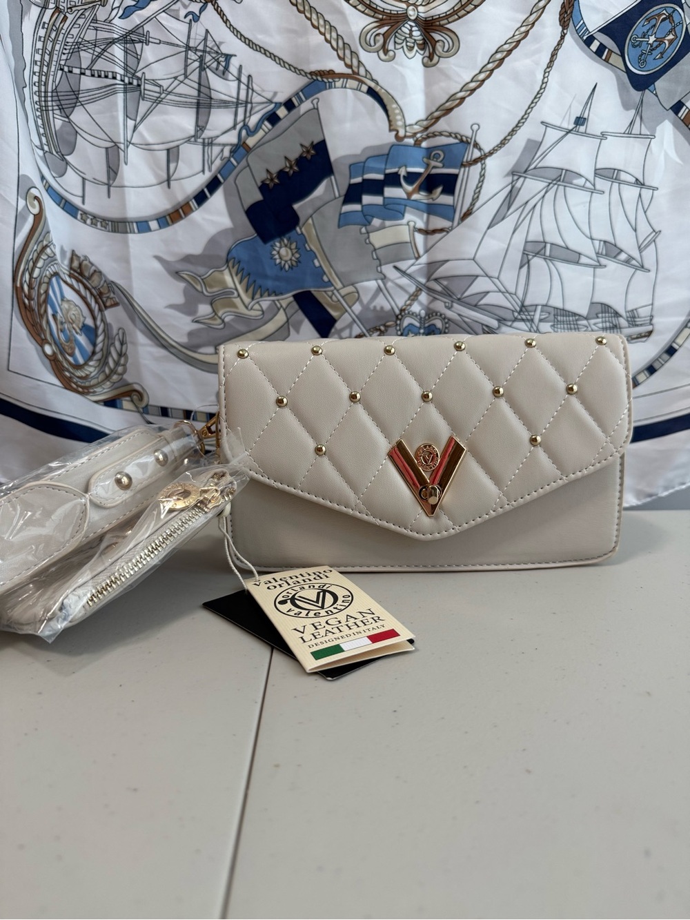 Valentino Vegan Leather Quilted Crossbody Bag in Cream NWT